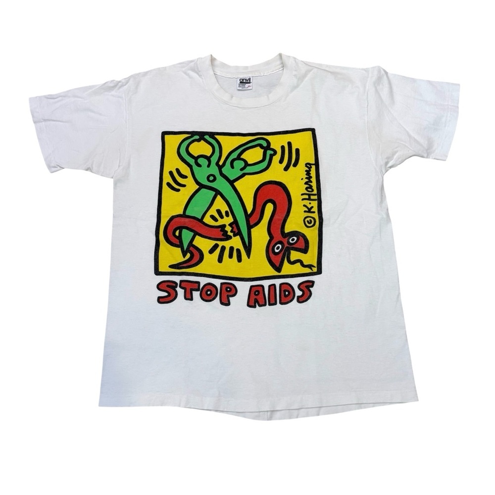 Vintage 1989 Keith Haring Stop AIDS T Shirt Original Pop Shop Single Stitch XL